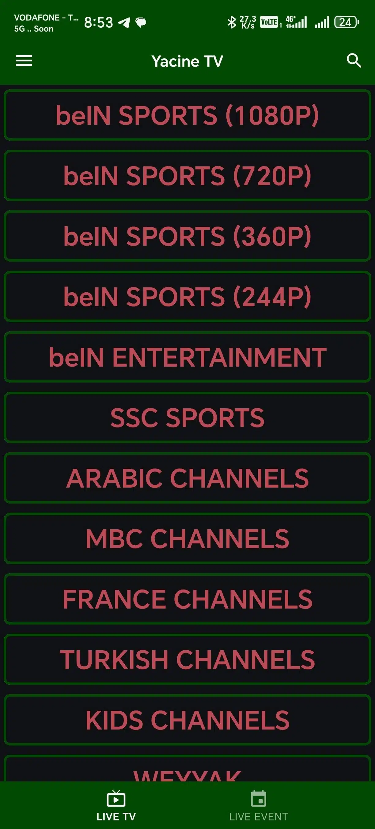 تحميل تطبيق ياسين تيفي الأخضر بريميوم Yacine Tv Green Premium مهكر Apk للاندرويد 2026 أخر إصدار مجانا تحميل تطبيق ياسين تيفي الأخضر بريميوم Yacine Tv Green Premium مهكر Apk للاندرويد 2026 أخر إصدار مجانا