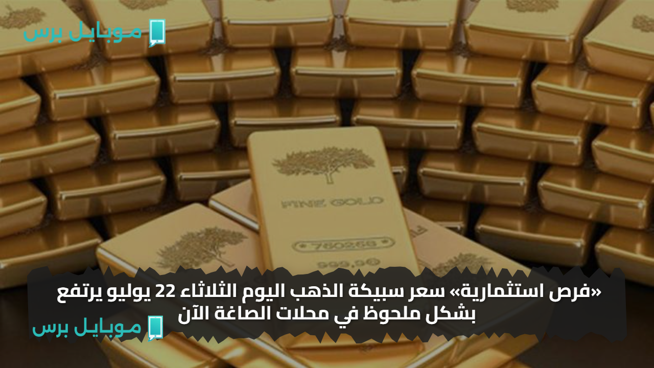 «فرص استثمارية» سعر سبيكة الذهب اليوم الثلاثاء 22 يوليو يرتفع بشكل ملحوظ في محلات الصاغة الآن